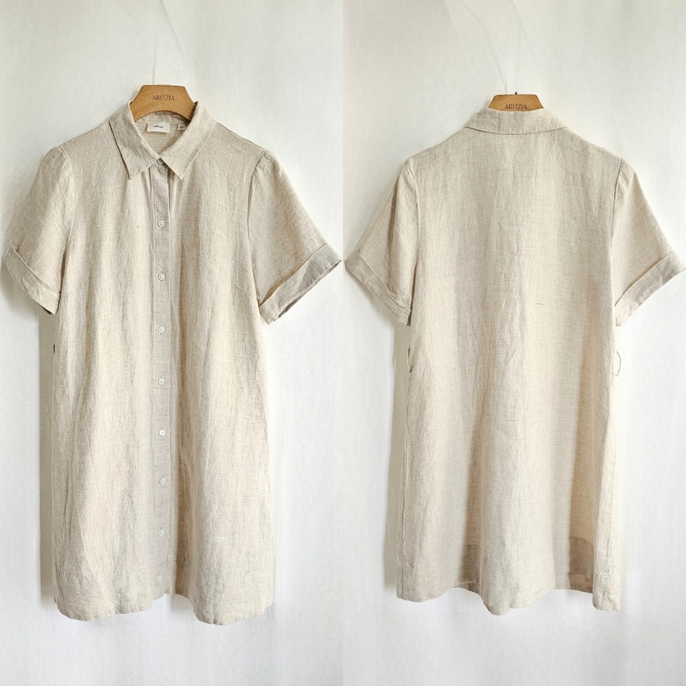 🇨🇦 Aritzia Wilfred Beige Eleta Linen Mini Dress - Picture 10 of 16